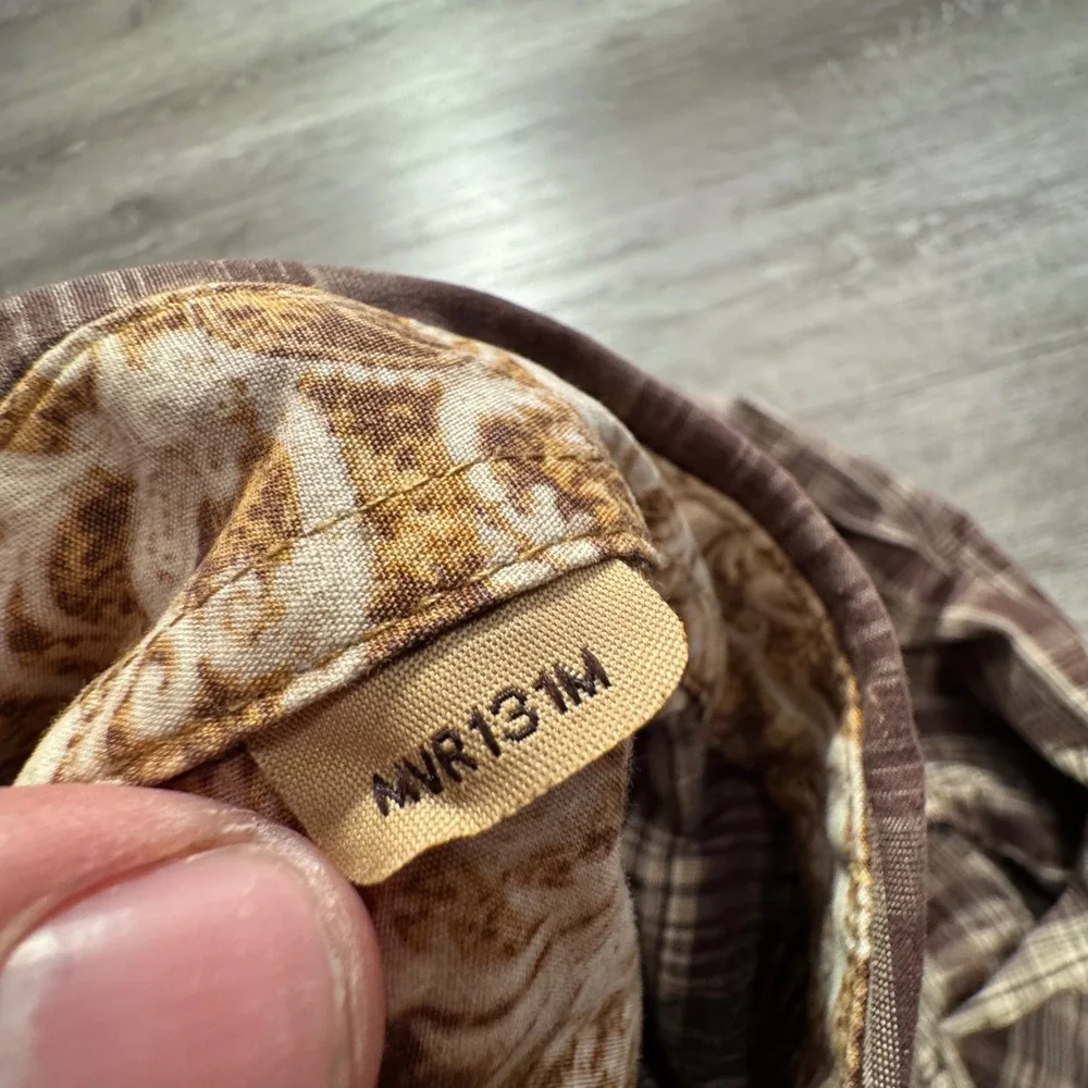 Wrangler Retro Shirt Mens M Brown Plaid Cotton Pearl Snap Western Rodeo Rancher